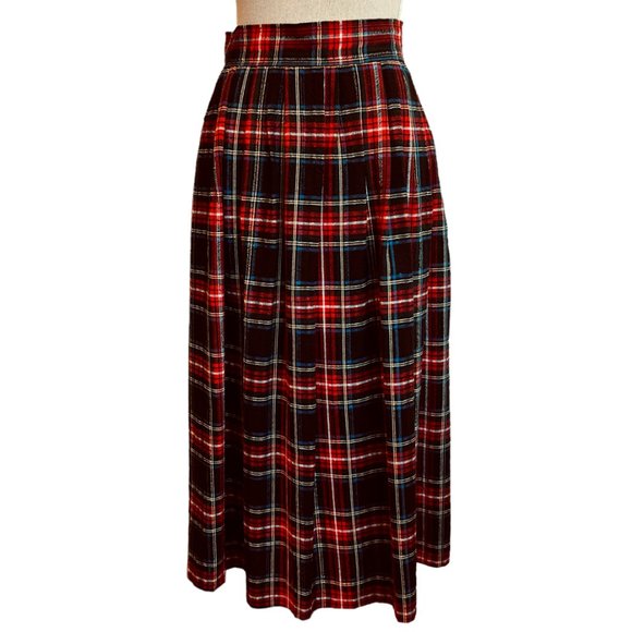 Vintage Red Tartan Plaid Midi Skirt Size 9/10 - Picture 1 of 11
